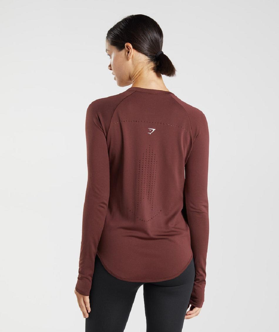 Long Sleeve Damskie Gymshark Sweat Seamless Bordowe | PL 2789JPQ